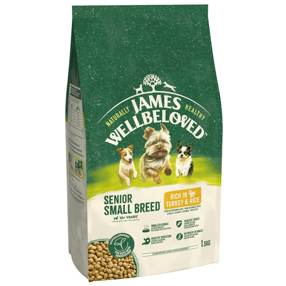 image 1 of James Wellbeloved Senior Small Breed Complete Dry Dog Food Turkey & Rice 1.5kg