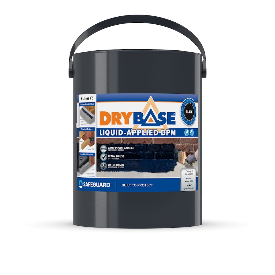image 1 of Drybase Liquid Damp Proof Membrane (5L, Black) - Damp Proof Paint for Interior Walls and Floors. Waterproof Paint.