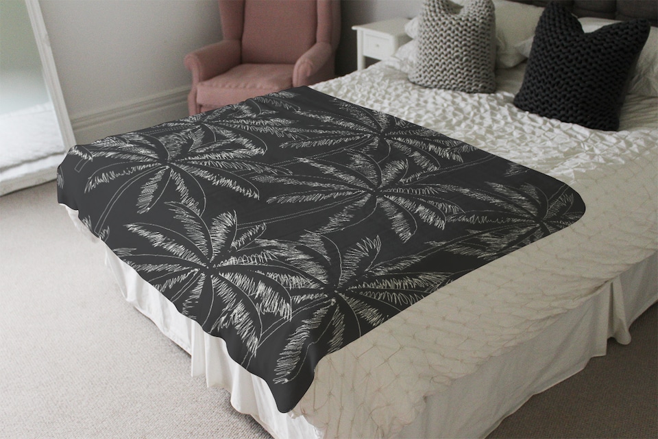 image 1 of White Palm Trees On Black Blanket | Multi