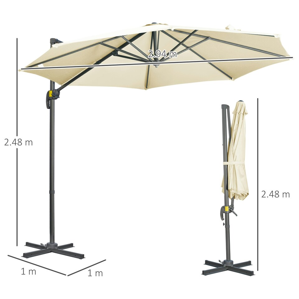 image 1 of Outsunny 3 x 3(m) Cantilever Parasol Garden Umbrella with Base White