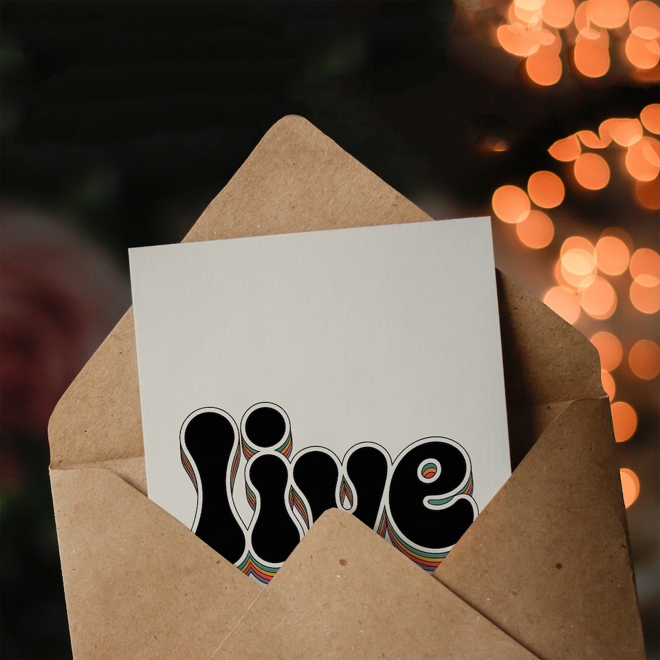 image 1 of Live Bold Retro Rainbow Font Word Typography Birthday Greeting Card