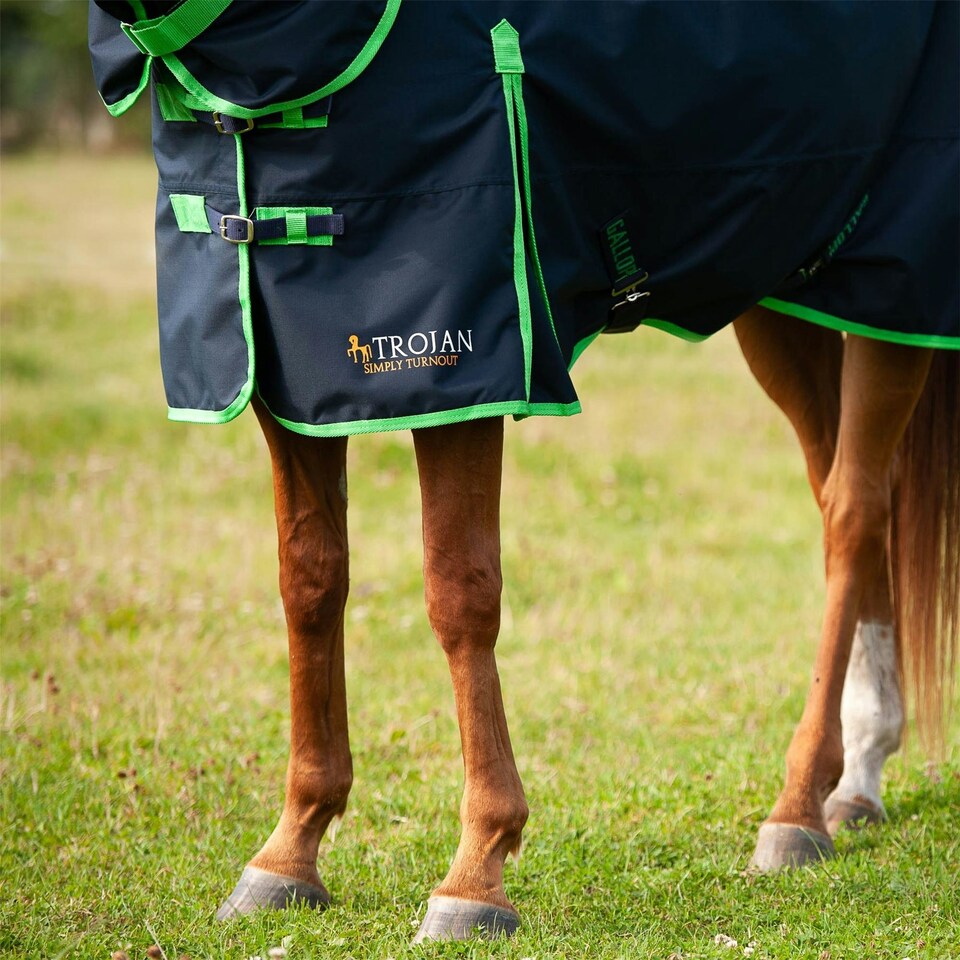 image 1 of Gallop Equestrian Trojan Lite Weight Combo Turnout Green | Size: 5ft 6
Colour: Navy/Green