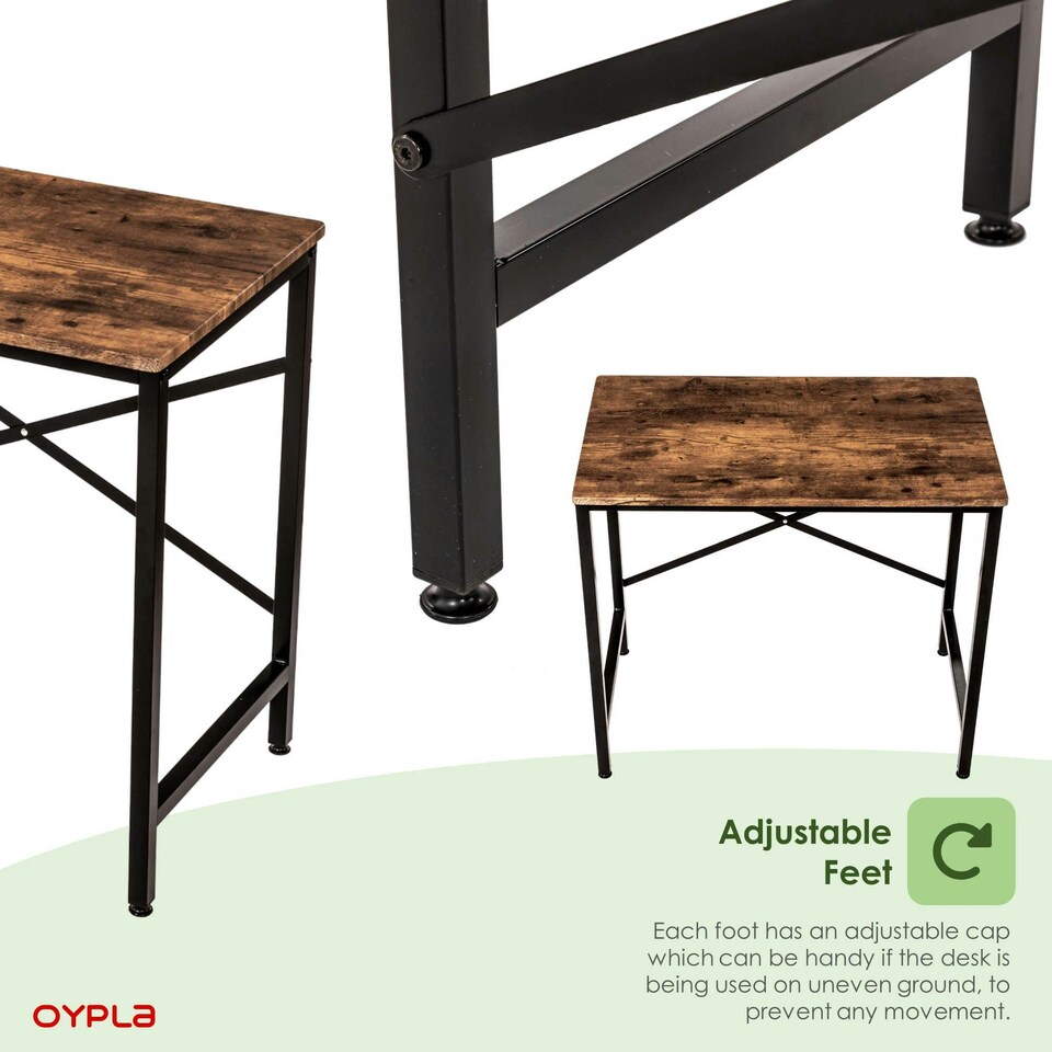 image 1 of Oypla 80cm Heavy Duty Industrial Writing Computer Desk Home Office Worktop Table Brown