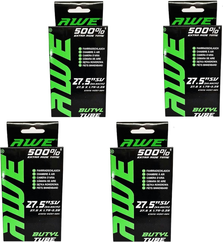 image 1 of AWE Set x 4 Butyl Rubber 27.5" MTB/E-Bike Inner Tube 27.5 x 1.75-2.125 Schrader Valve