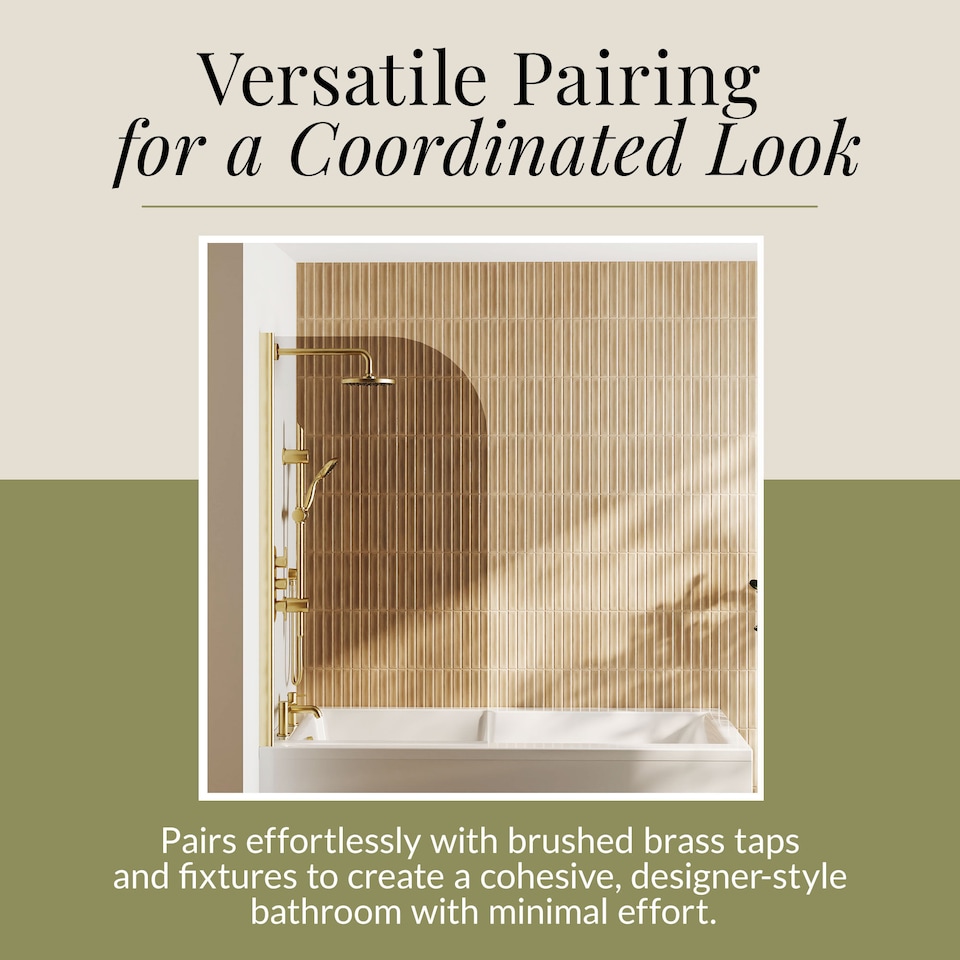 image 1 of Brushed Brass Reversible Hinged 6mm Bath Shower Screen 1430x790mm | Copper | Brushed Brass | 1