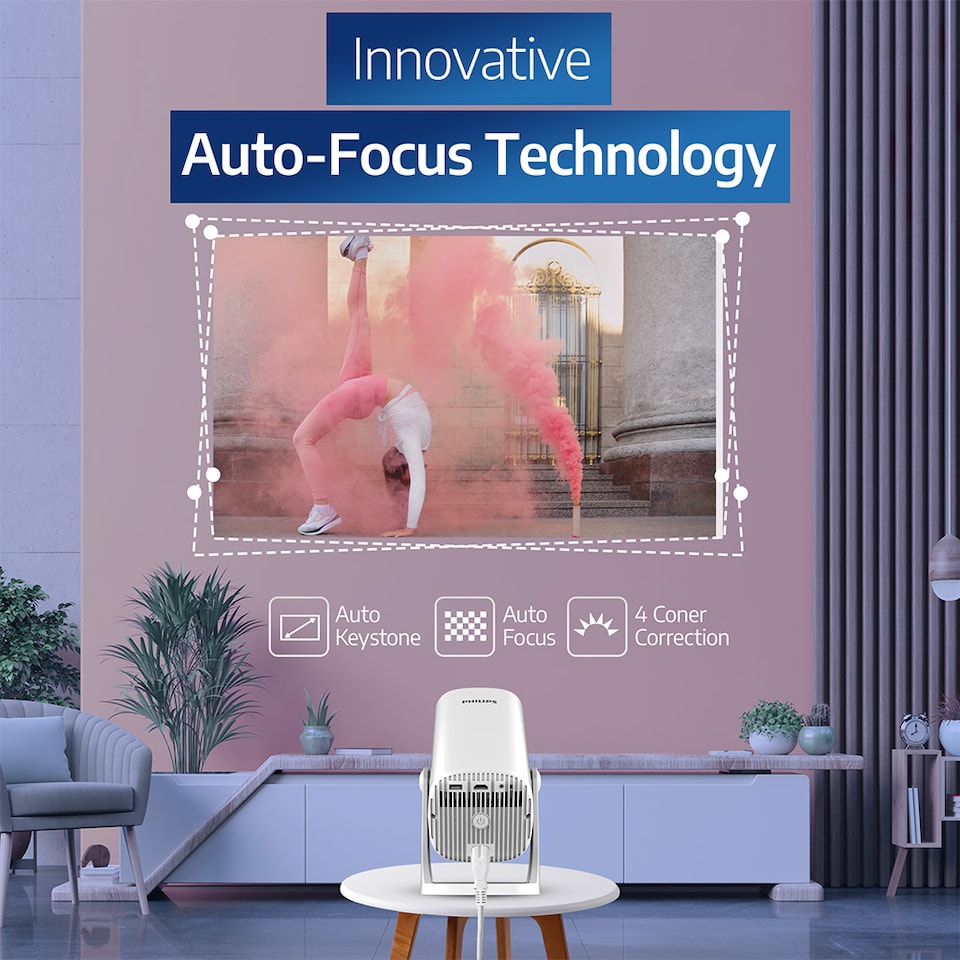 image 1 of Philips NeoPix 250 Projector White- 1080p, Wireless Screen Mirroring, 180 degree Rotative Stand, Google TV, LED