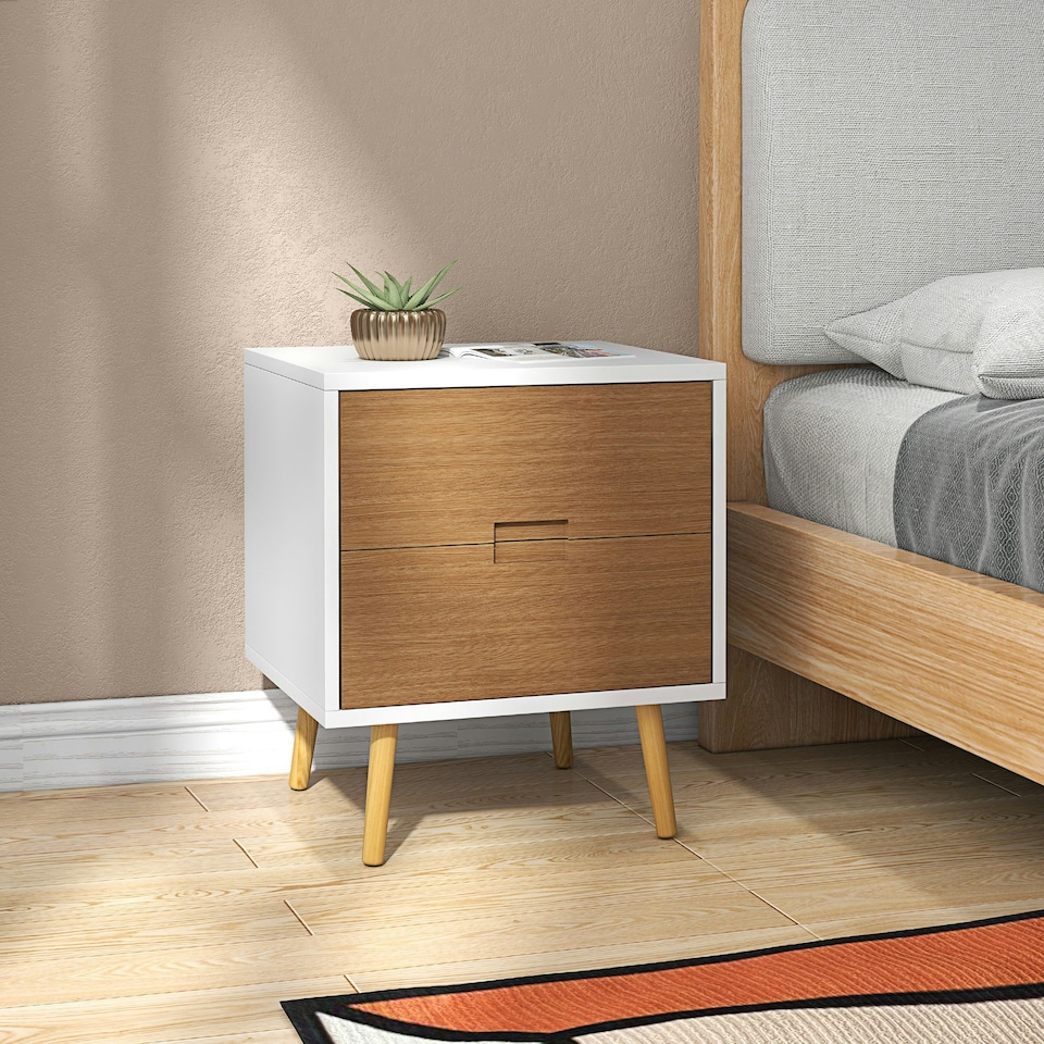 image 1 of HOMCOM Bedside Table with 2 Drawers for Bedroom, Living Room