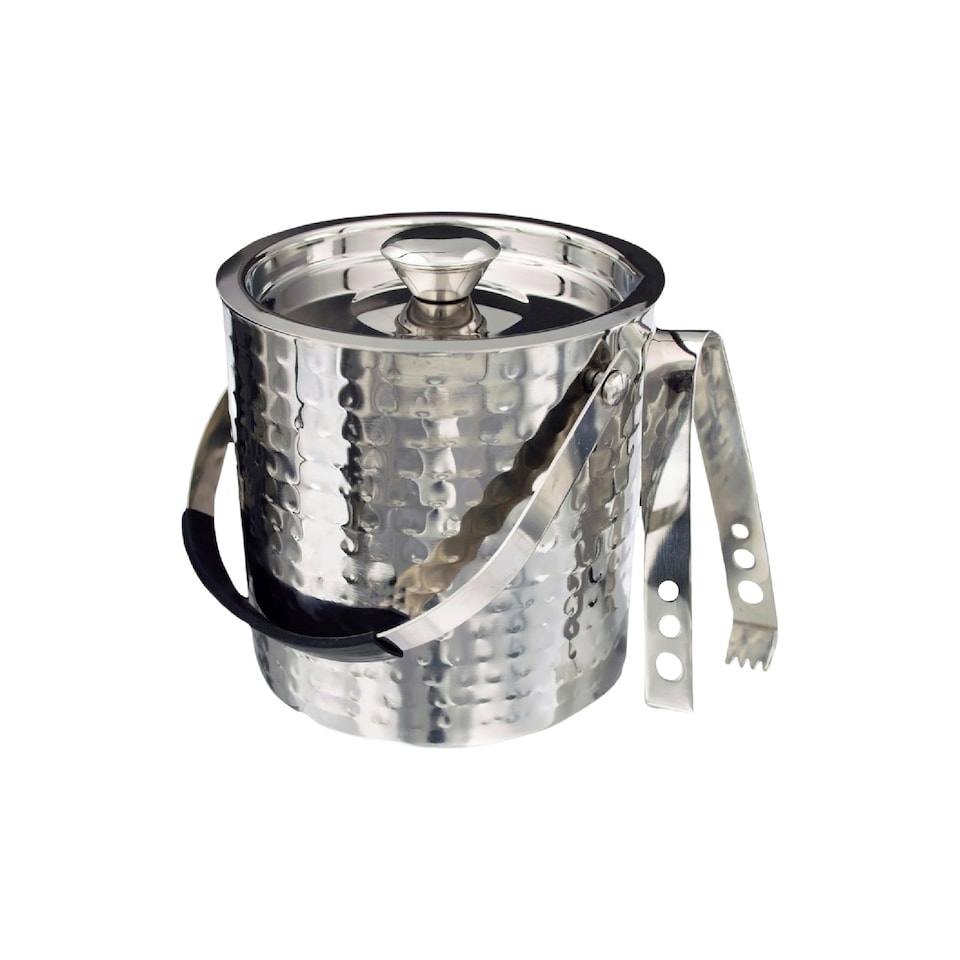 image 1 of Buckingham Double Wall Ice Bucket Stainless Steel 2.3 Litre with Tong hammered effect
