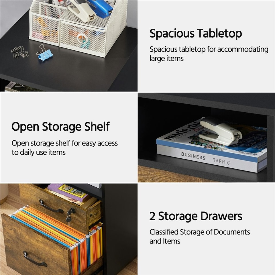 image 1 of Yaheetech 2-Drawer and 1-Open Shelf Vintage File Cabinet