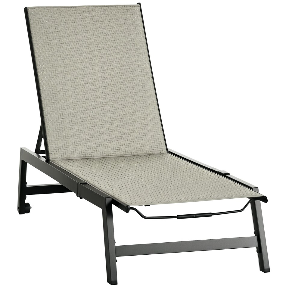 image 1 of Outsunny Outdoor PE Rattan Sun Loungers w/ 5-Position Backrest & Wheels, Grey