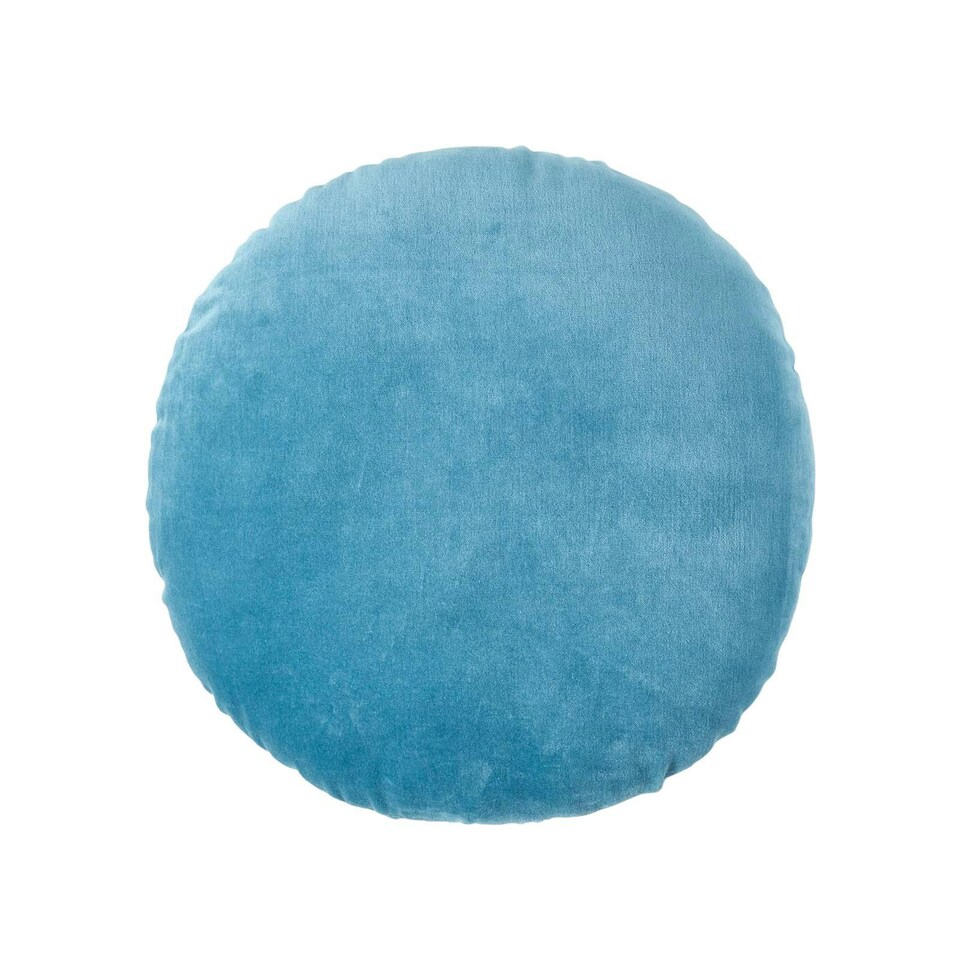 image 1 of Homescapes Blue Velvet Cushion - 40 cm Round Blue
