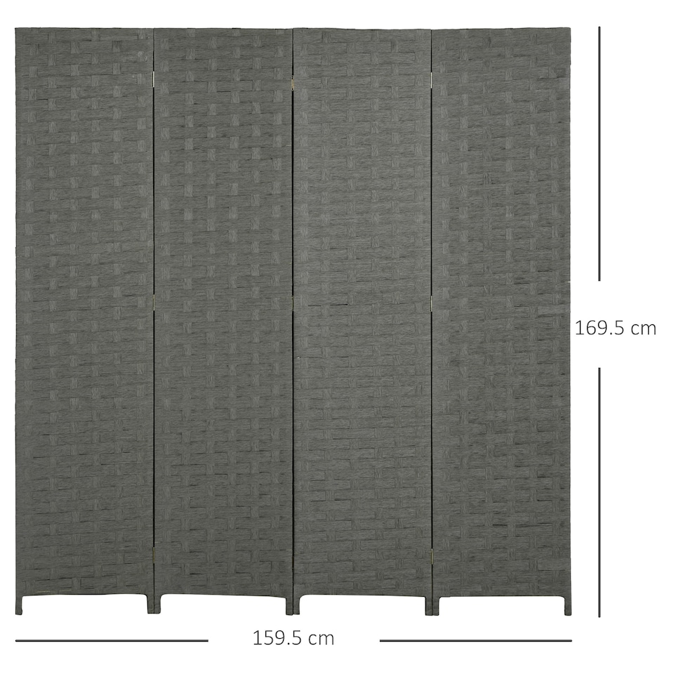 image 1 of HOMCOM 4-Panel Room Dividers, Wave Fibre Freestanding Folding Privacy Screen Panels, Partition Wall Divider for Indoor Bedroom Office, 170 cm, Grey