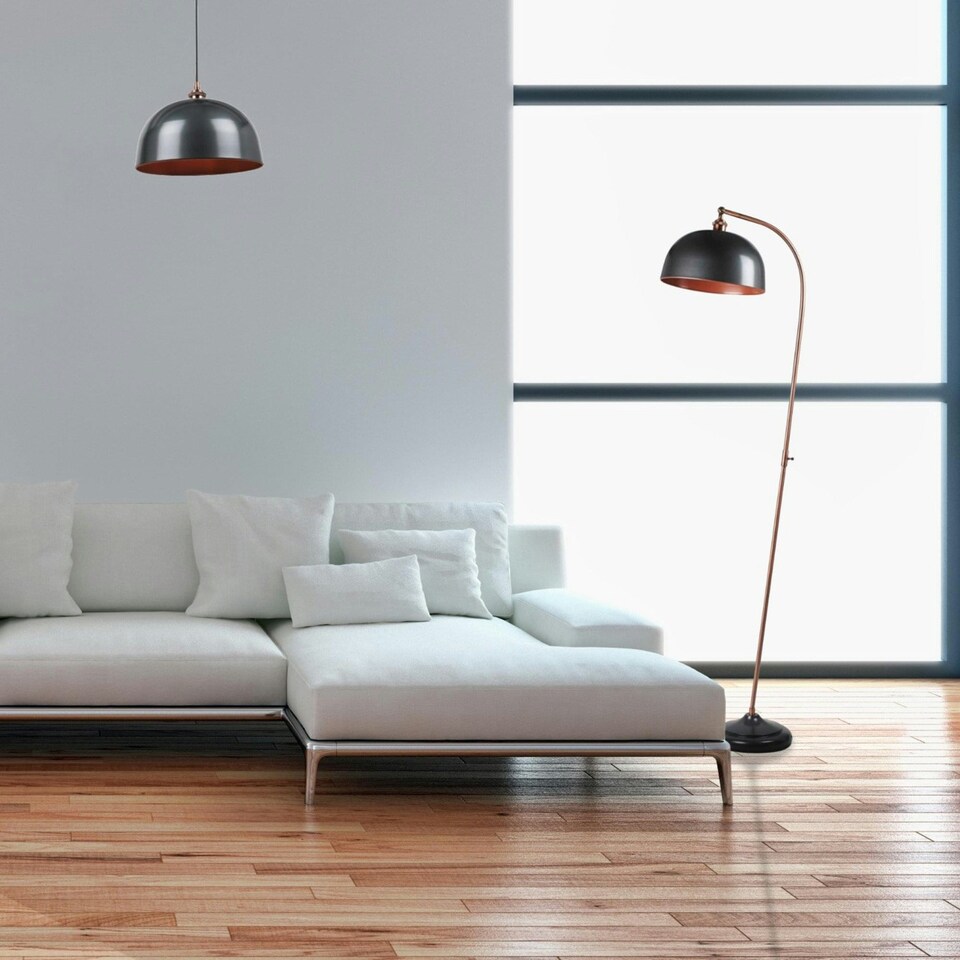 image 1 of First Choice Lighting Pair of Industrial Nickel with Copper Detail Dome Pendants Silver | Copper