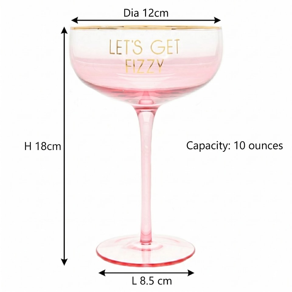 image 1 of Lesser & Pavey Novelty Pink Coupe Cocktail Glass - Let's Get Fizzy