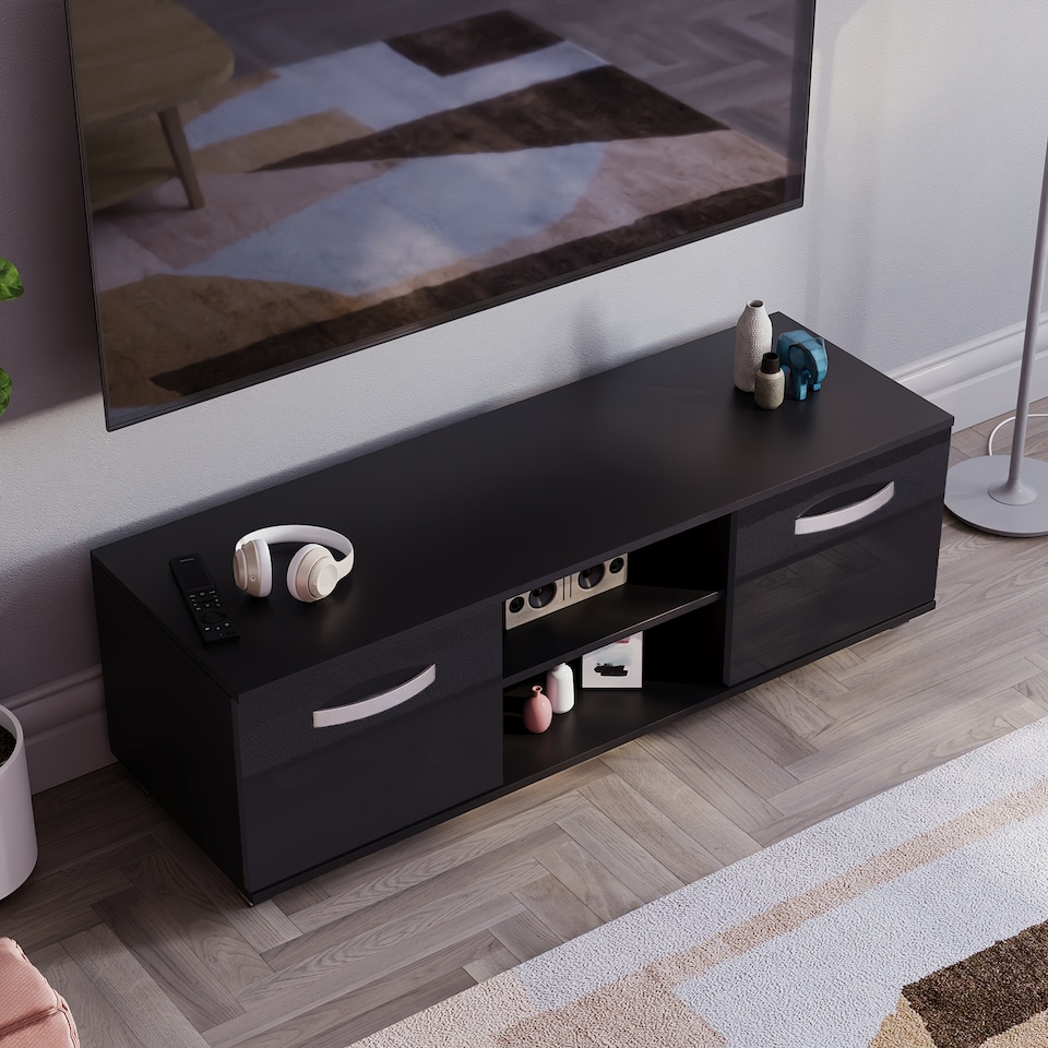 image 1 of Vida Designs Cosmo 2 Door TV Unit Entertainment Stand, 120cm, Black | Black | 1