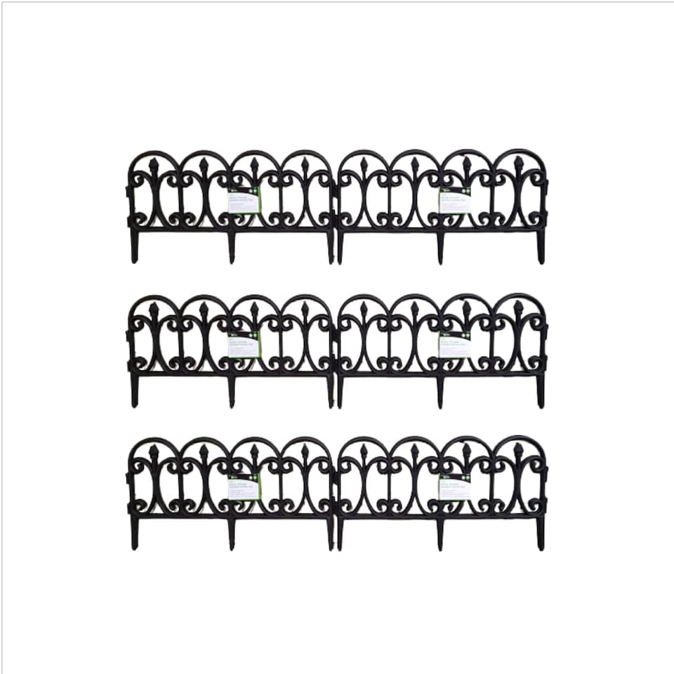 image 1 of 6 x 23cm 4 Piece Black Ornate Garden Border Fence Edging