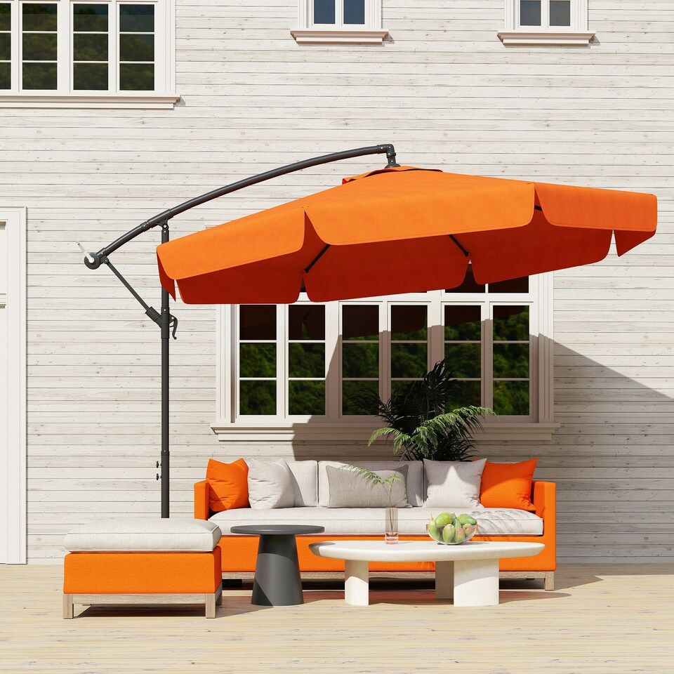 image 1 of Outsunny 2.7m Garden Cantilever Banana Parasol Sun Shade w/ Crank, Orange