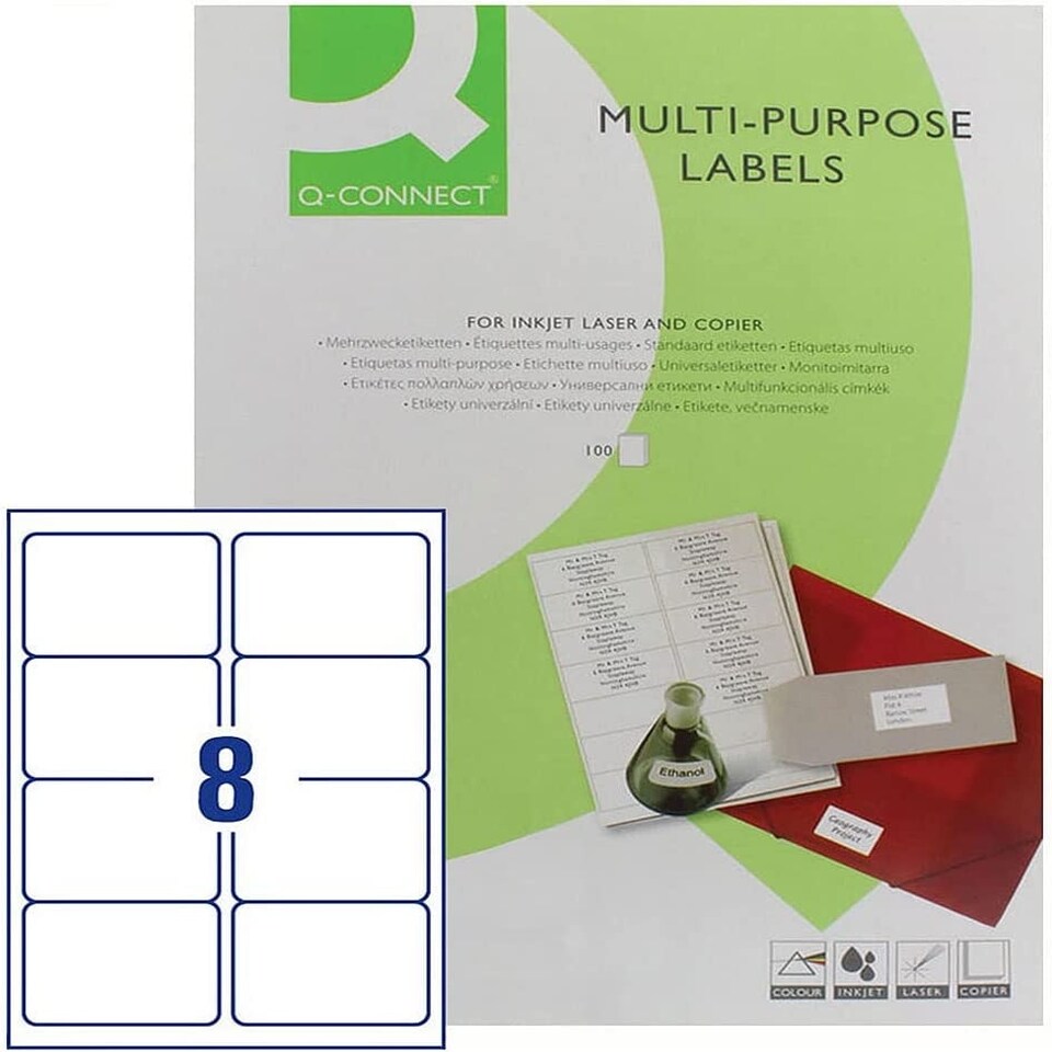 image 1 of Pack of 800 A4 8 Per Sheet Multipurpose White Labels 99.1 x 67.7mm
