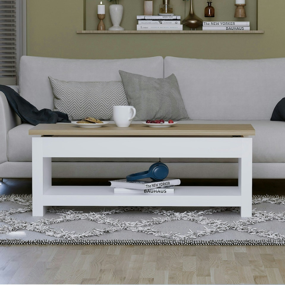image 1 of Vida Designs Arlington Sliding Top Coffee Table Shaker Side Living Room Table, White & Oak