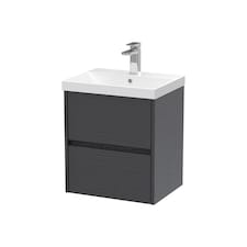 Balterley Chartley Contemporary 2 Drawer Wall Hung Vanity Unit with Thin Edge Basin, Graphite Grey Woodgrain, 500mm