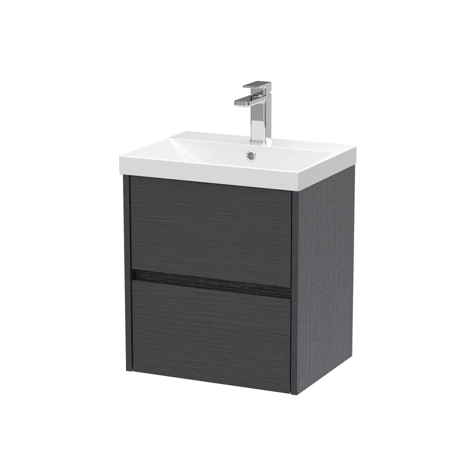 image 1 of Balterley Chartley Contemporary 2 Drawer Wall Hung Vanity Unit with Thin Edge Basin, Graphite Grey Woodgrain, 500mm
