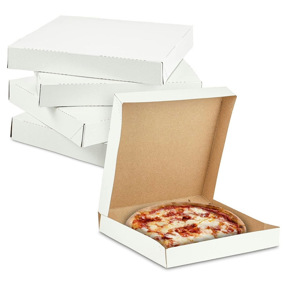image 1 of 100 x White 14" (14.5 x 14.5 x 2") Takeaway Slim Postage, Dessert, Pizza Boxes For Restaurant & Take Outs | White