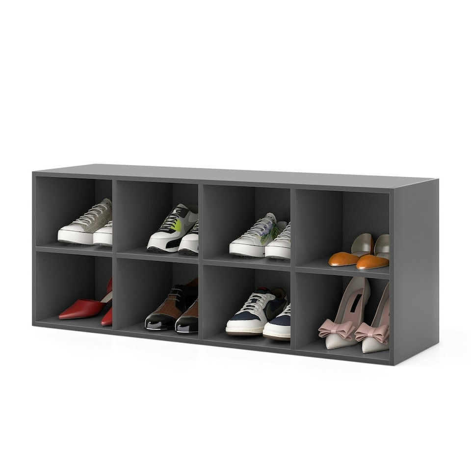 image 1 of COSTWAY 8 Grid Shoe Bench 2 in 1 Shoe Organizer Storage Grey Grey
