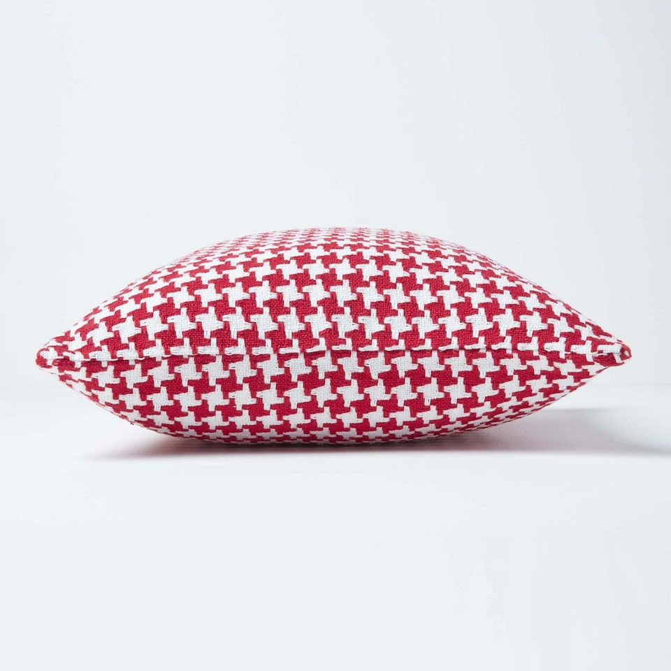 image 1 of Homescapes Houndstooth Cotton Cushion Cover Red - 60 x 60 cm | Red | Red | 60 x 60 cm
