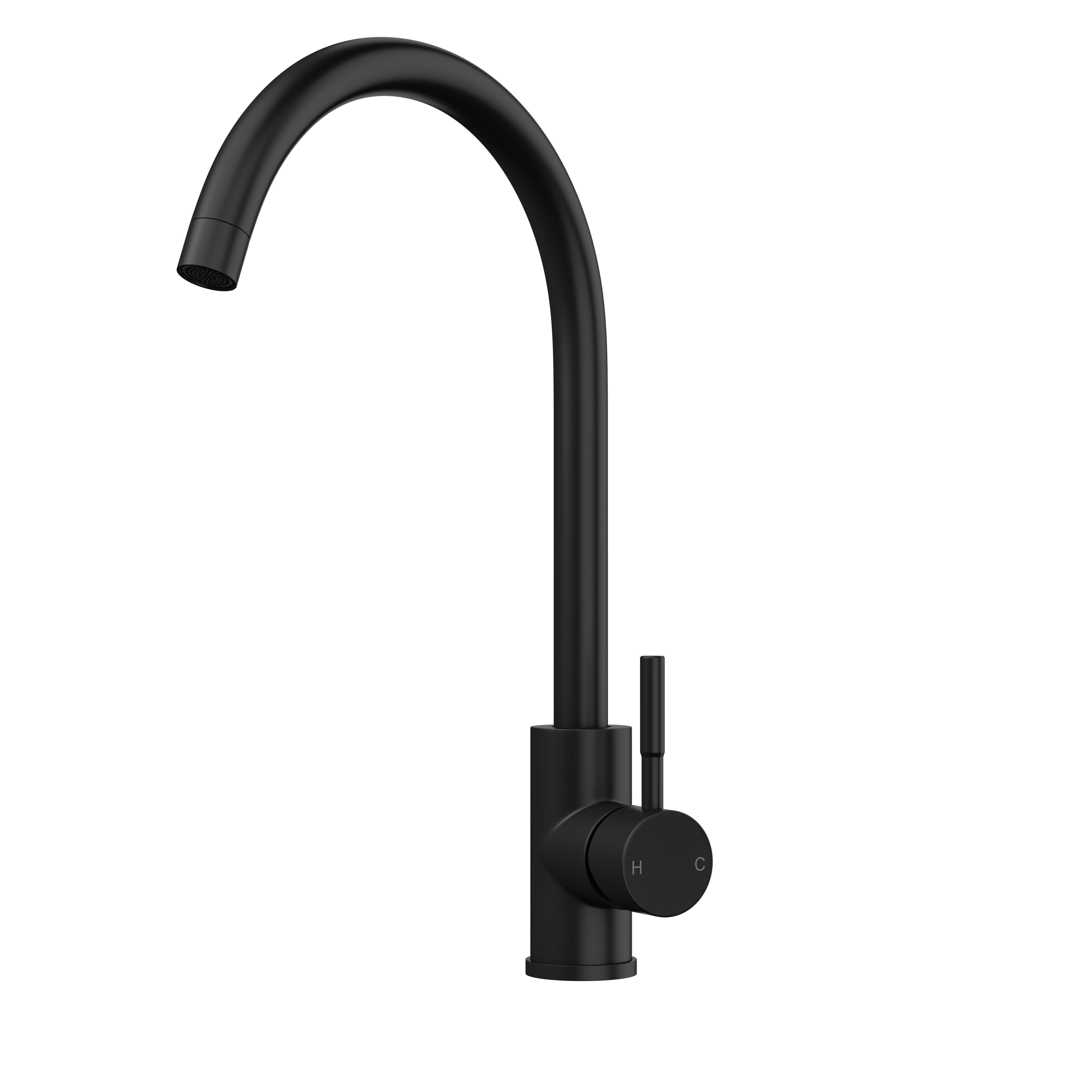 Balterley Modern Round Single Lever Kitchen Sink Mixer Tap - Top Fix Installation Black Matt Black 1