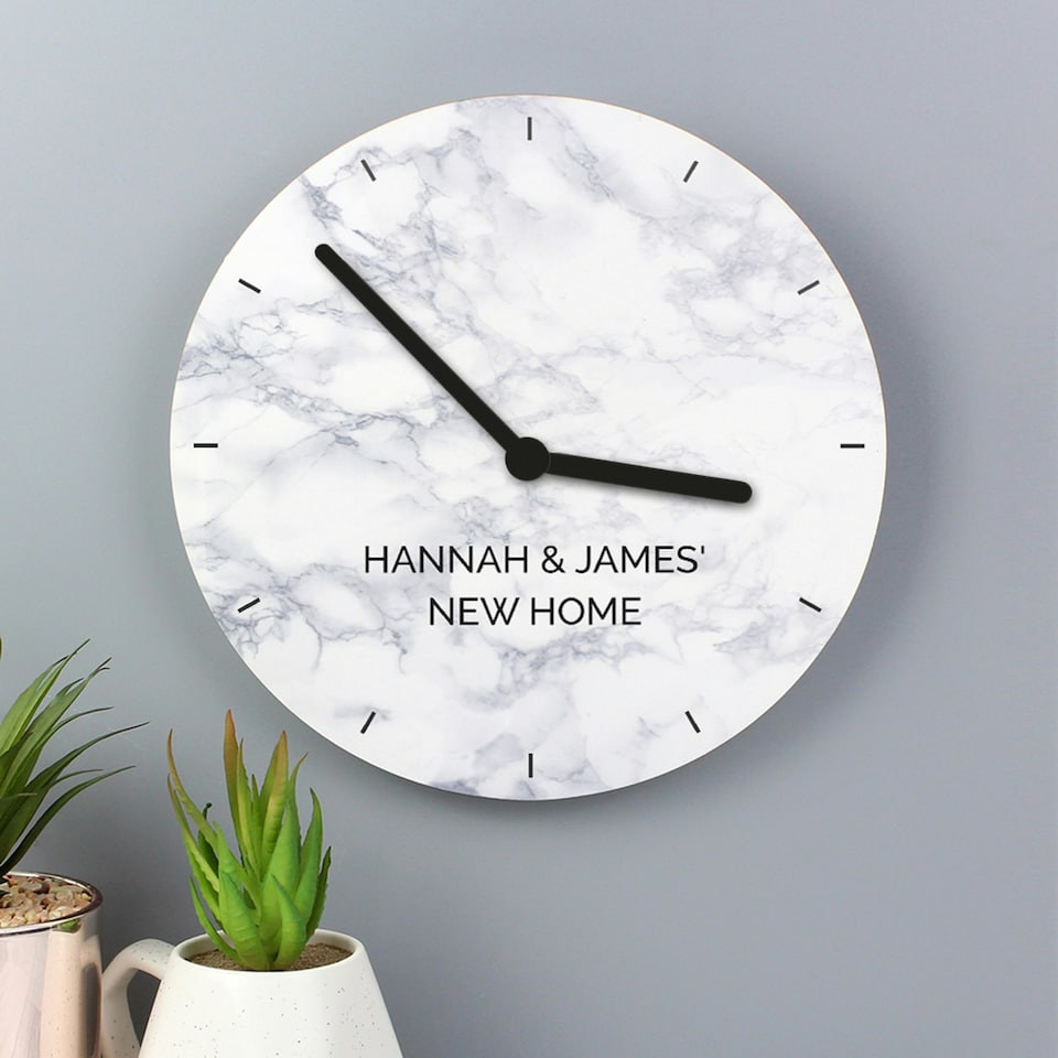 image 1 of Personalised Marble Effect Wooden Clock
