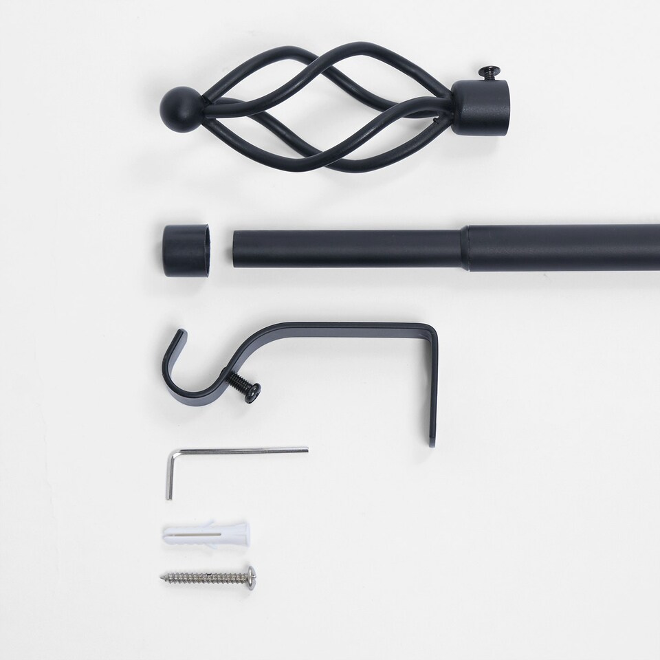 image 1 of OHS Extendable Metal Finial Twist Ends Wall Mounted Rod Fittings Curtain Pole Silver