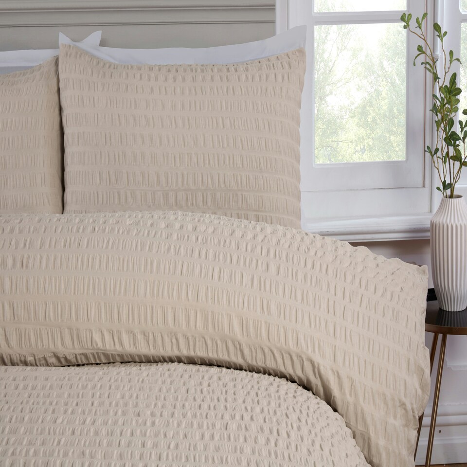 image 1 of Seersucker Polycotton Duvet Cover Set with Pillowcase