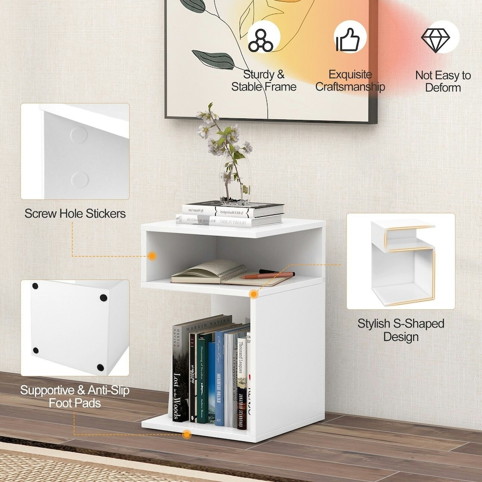 image 1 of COSTWAY S-shaped Side Table Sofa End Table | White