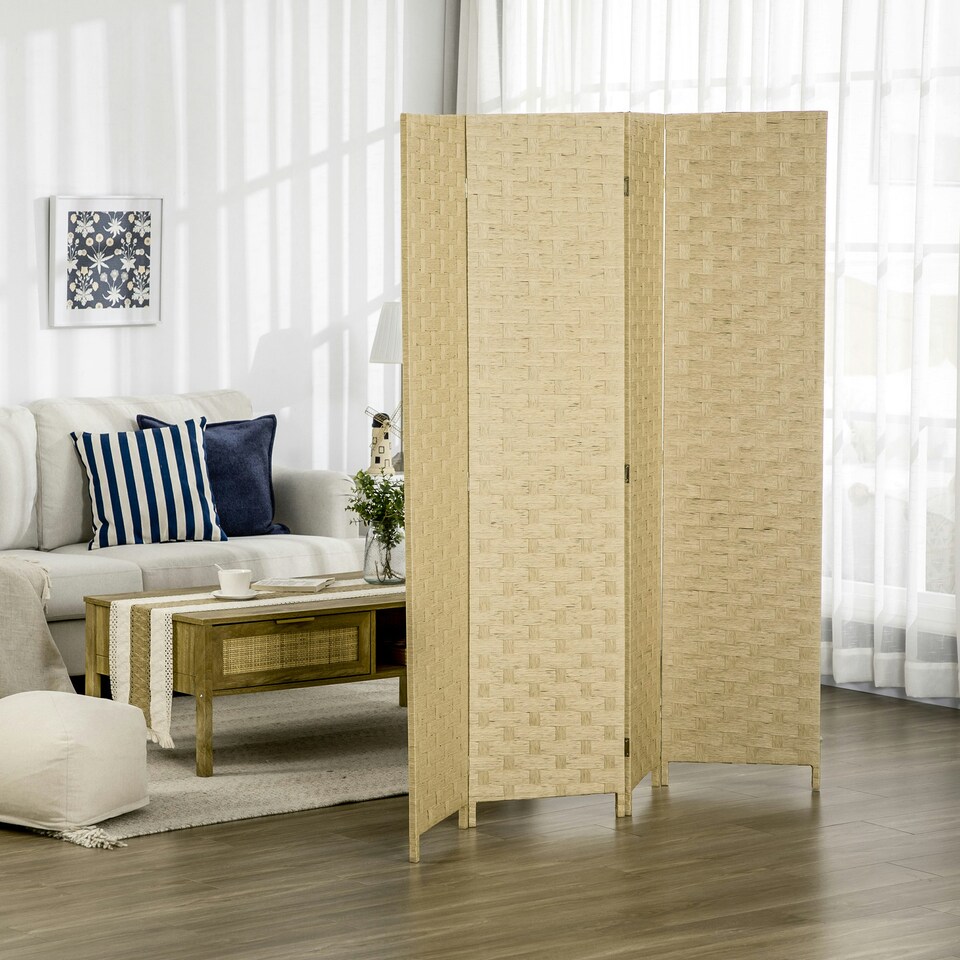 image 1 of HOMCOM 4 Panel Folding Room Dividers for Wall, Privacy Screen Panels, Brown Brown | 4 panels