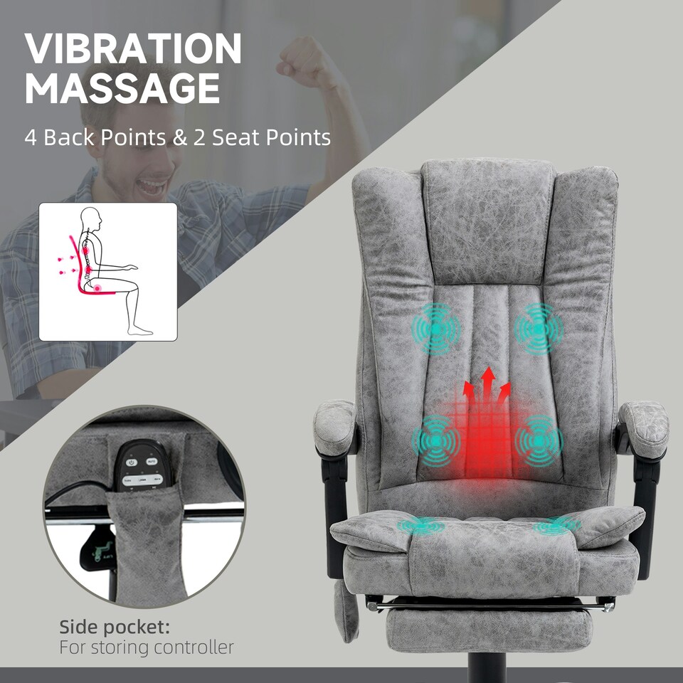 image 1 of Vinsetto 6-Point Vibrating Heat Massage Chair w/ Microfibre Upholstery Grey