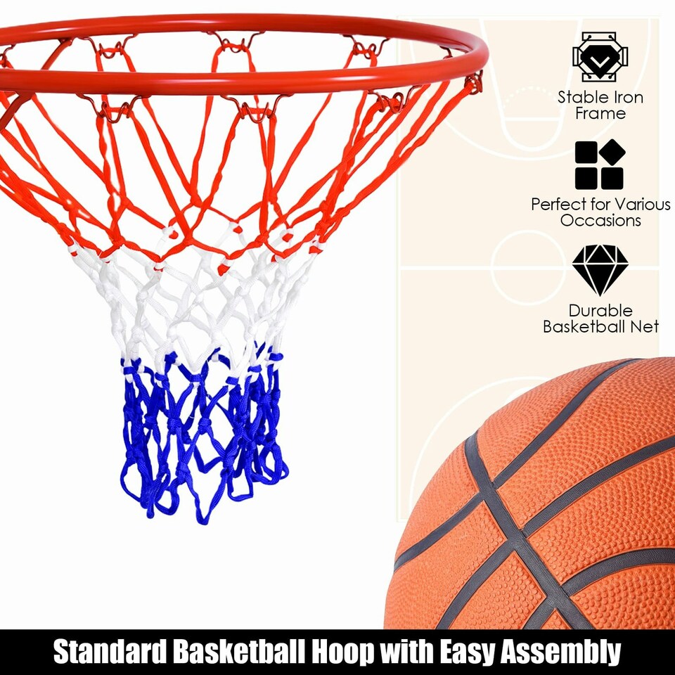 image 1 of COSTWAY 46 cm Basketball Replacement Net Goal Hoop Red Red | Standard