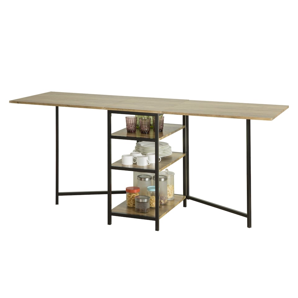 image 1 of SoBuy Modern Industrial Folding Dining Table with 3 Shelves, Light Oak, 70.9x23.6x30.3 inches, 22.4 kg - FWT62-N
