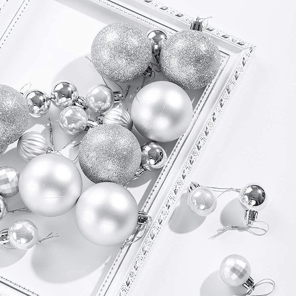 image 1 of 30mm/12Pcs Christmas Baubles Shatterproof Silver,Tree Decorations