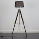 image 1 of ValueLights Clipper Wood and Silver Chrome Tripod Floor Lamp with Grey Tapered Shade - Complete with 6w LED GLS Bulb In Warm White