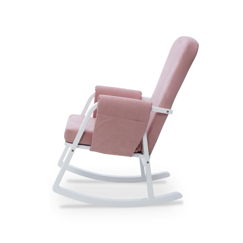 image 1 of Dursley Rocking Chair - Comfortable Rocking Chair With Padded Support, Suedette Fabric With Side Pockets & Compact Design (Blush Pink)