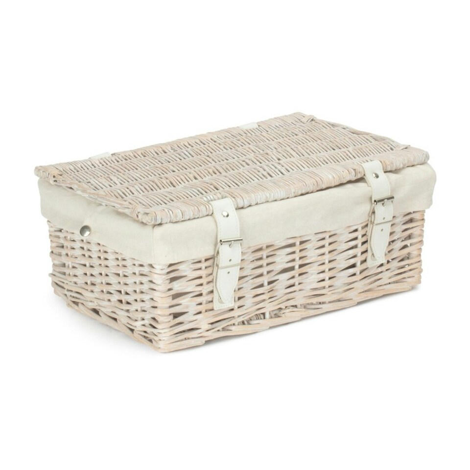 image 1 of 35cm White Wash Wicker Picnic Basket with Lining Blue | Blue | One Size
