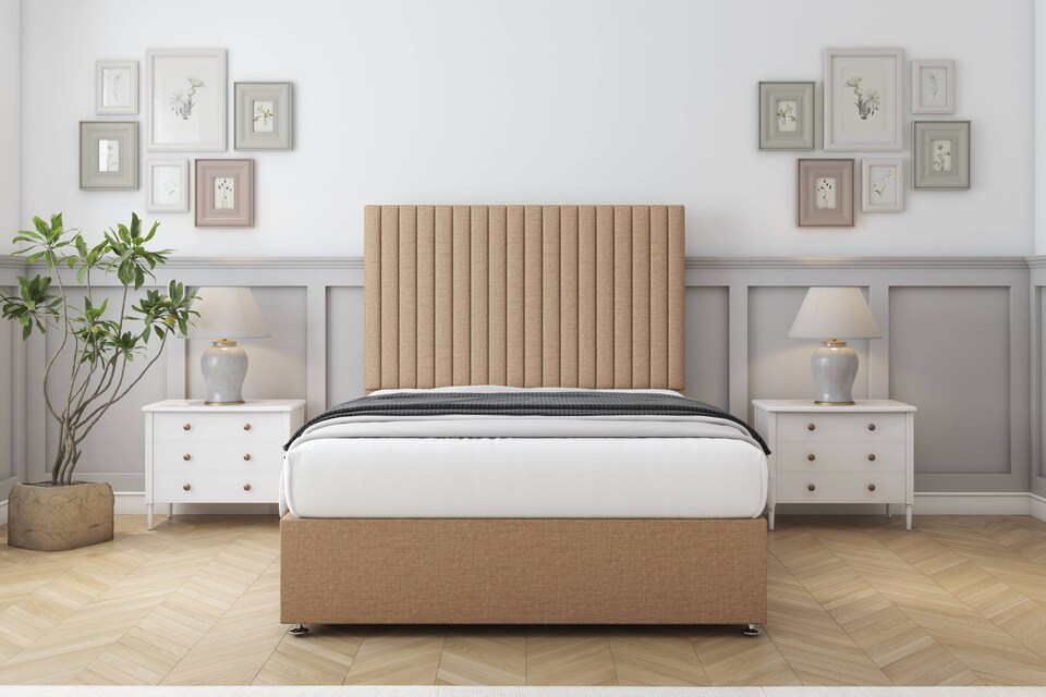 image 1 of Sloomy Manhattan Latte Dumfries Divan Bed Base 4 Drawers With 26 Inch Strutted Headboard | Brown | Latte | Super King | 1