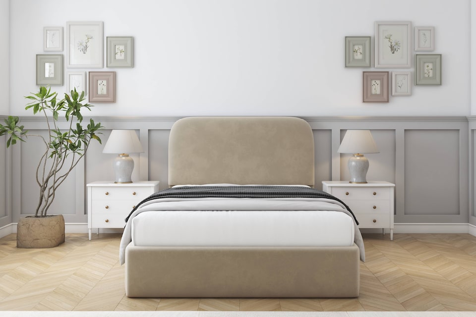 image 1 of Sloomy Belvoir Almond Coniston Bed Frame With Mattress With 45" Upholstered Headboard 3' Single