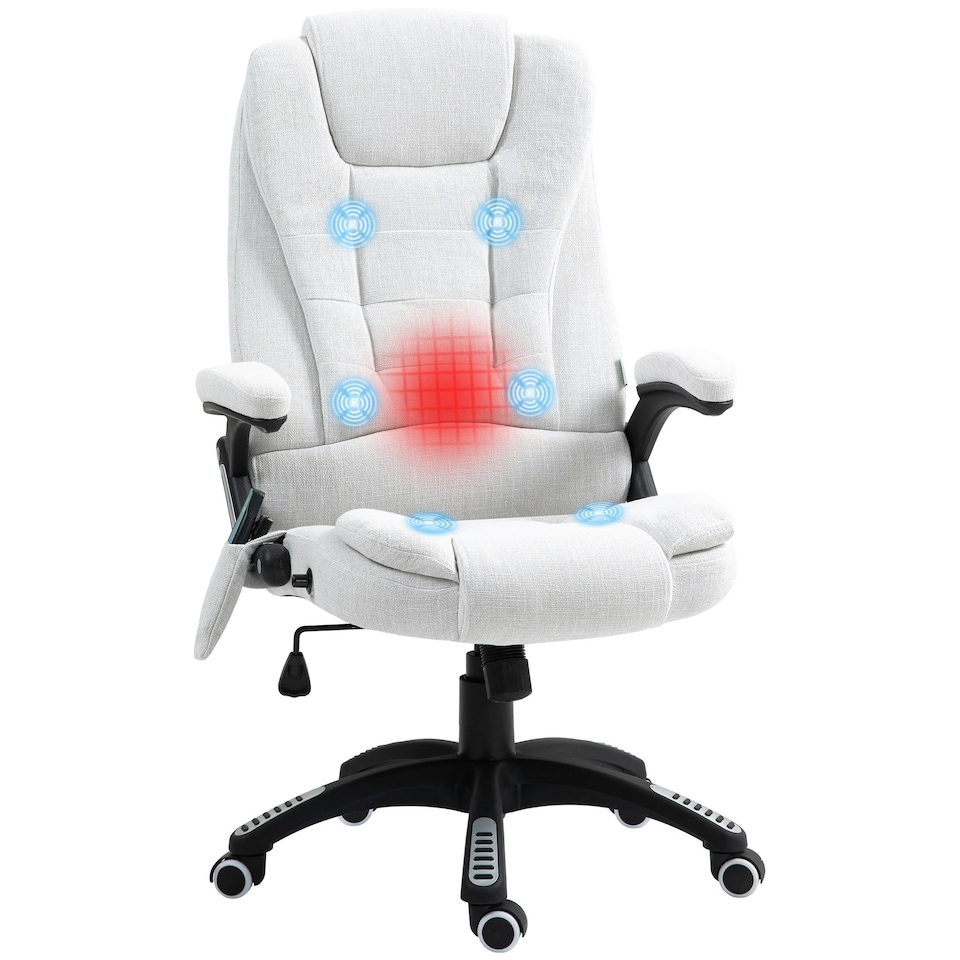 image 1 of Vinsetto Office Chair w/ Heating Massage Points Relaxing Reclining Cream White