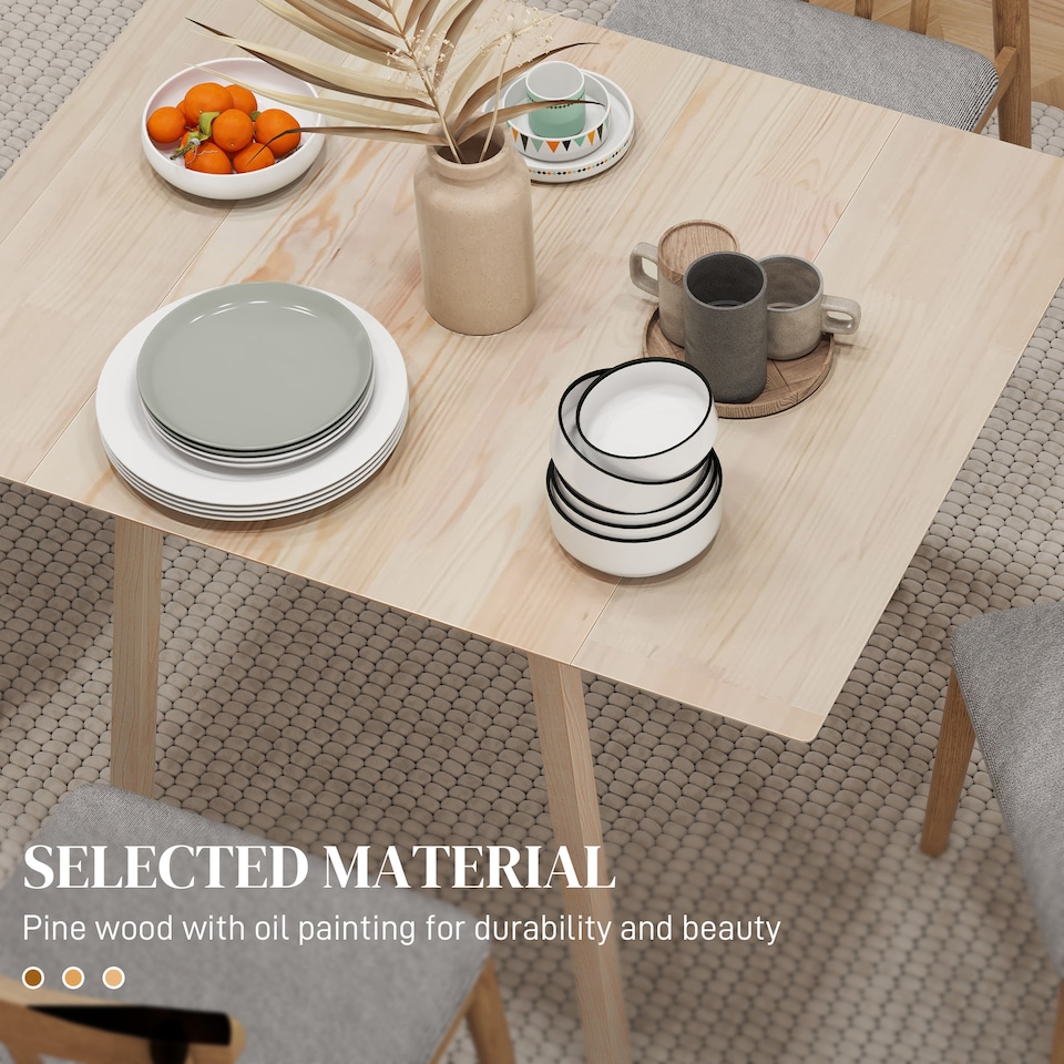 image 1 of HOMCOM Solid Wood Folding Dining Table, Drop Leaf Table for 2-4 People,  Rectangle Kitchen Table for Small Space, Natural Wood Finish