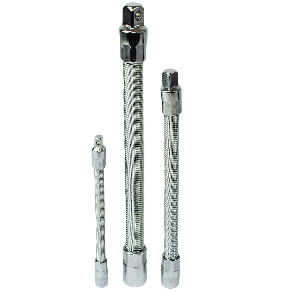 image 1 of 3pc Mixed Drive Flexible Flexi Socket Extension Bar Adapter Set 1/4 3/8 + 1/2