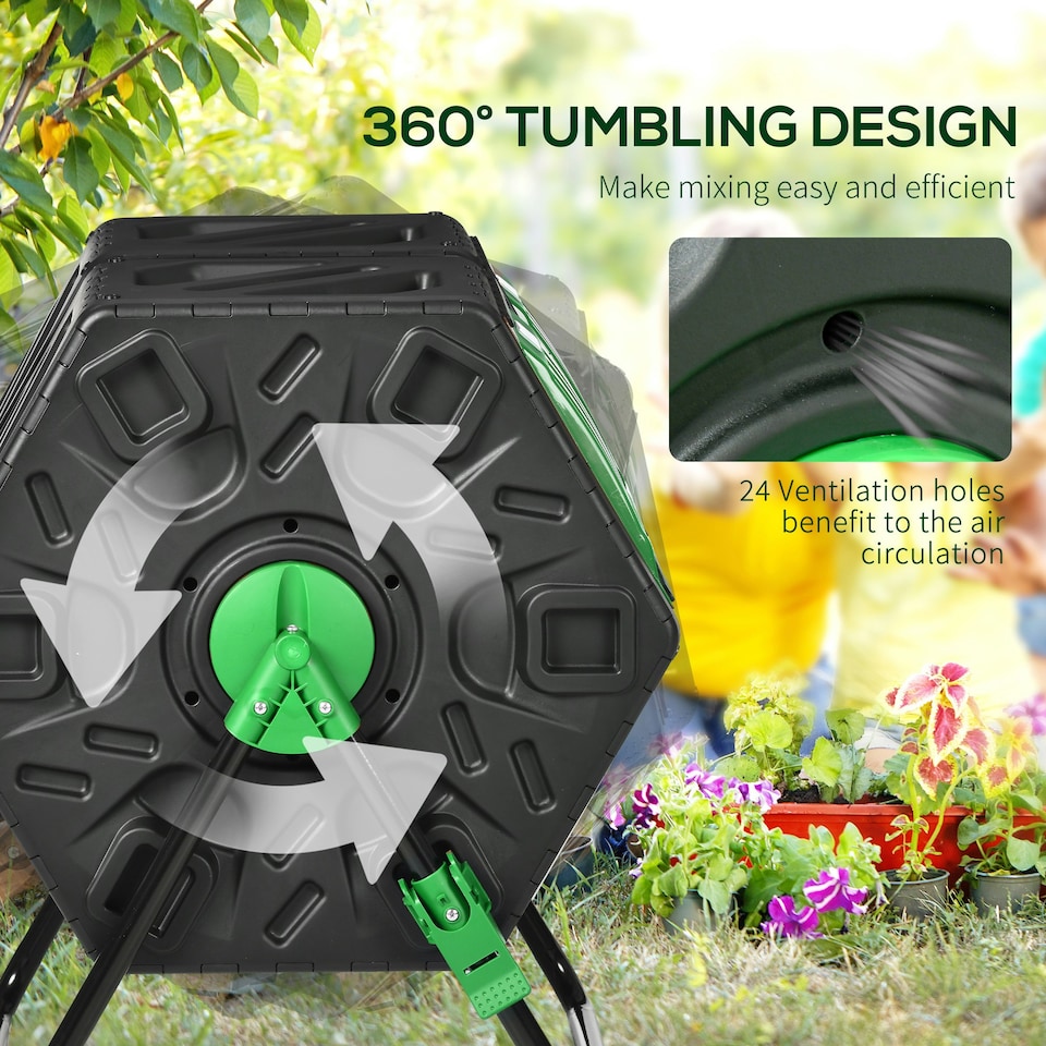 image 1 of Outsunny 130L Compost Bin Dual Chamber Rotating Composter w/ Ventilation Holes
