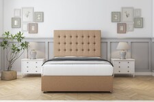 Sloomy Alabama Latte Dumfries Divan Bed With Mattress 4 Drawers With 54" Floor Standing Headboard 4' Small Double | Brown | Latte | Small Double | 1