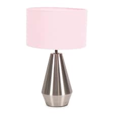 ValueLights Jax Brushed Chrome Touch Table Lamp Blush Pink Shade and Bulb