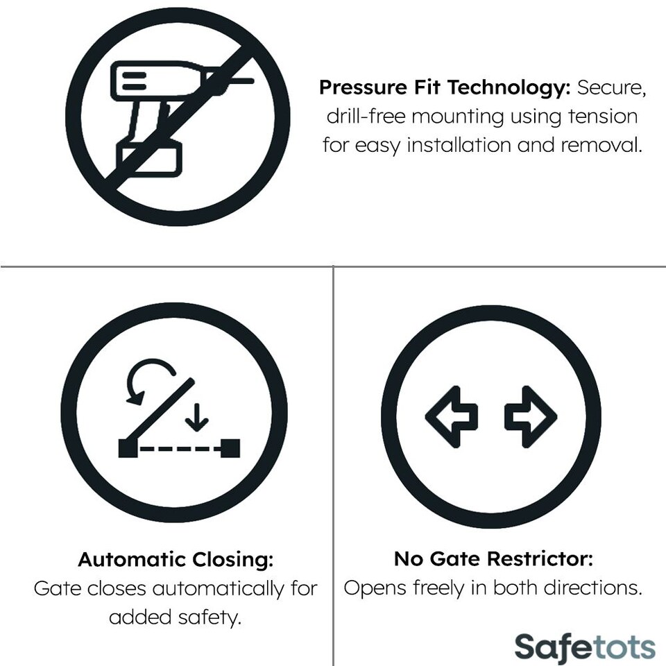image 1 of Safetots Curved Top Safety Gate, 71cm - 80cm, Matt White, Pressure Fit Stair Gate